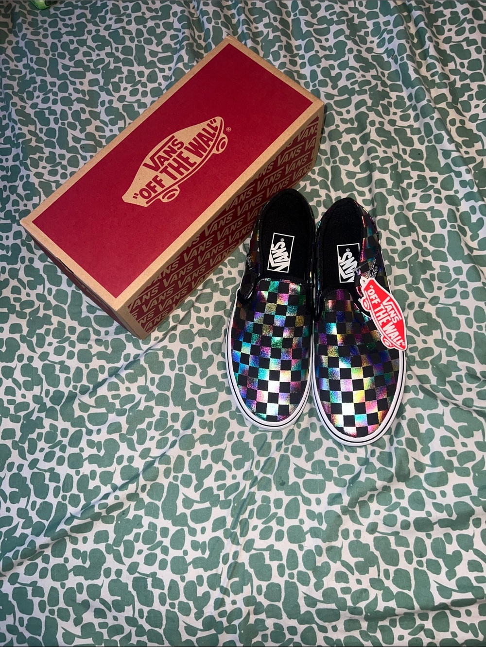 Vans Iridescent Checkerboard Slip-On Sneakers - Black Multicolor